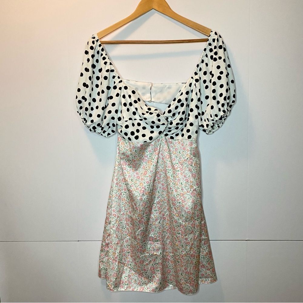 NEW ASOS Miss Selfridge Floral Polka Dot Mixed Pattern Twist Peekaboo Dress 12